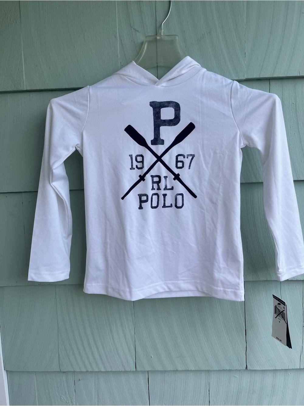 Polo by Ralph Lauren White Kids Hooded Long Sleeve Tee with Navy Graphic